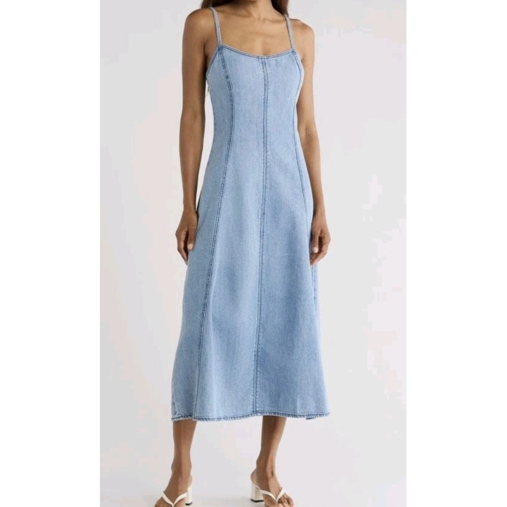 Light Blue Denim Slip Dress with Spaghetti Straps